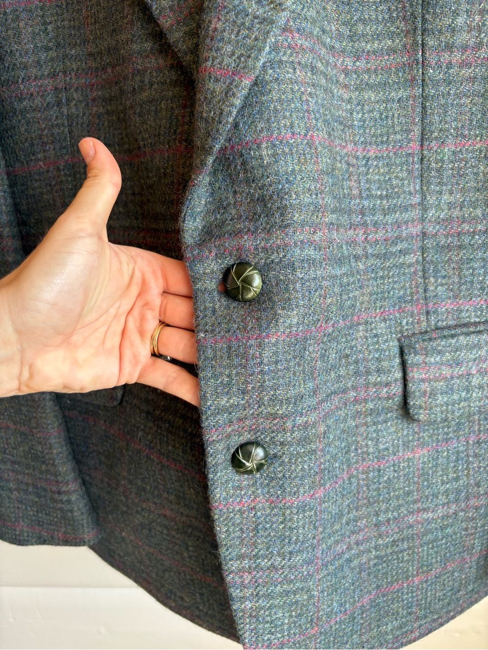 Vintage 100% Wool Tweed Windowpane Sport Coat Blazer 44R Old Money Mens